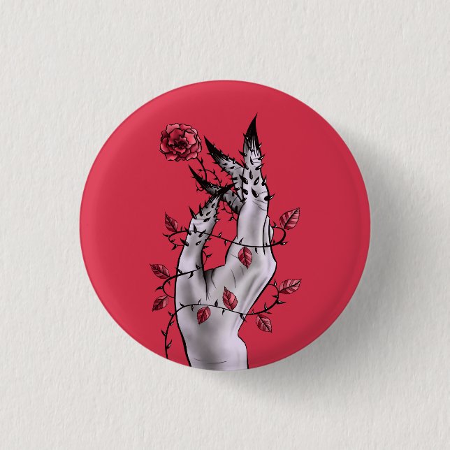 Horror Hand With Roses Gothic Dark Fantasy Button (Front)