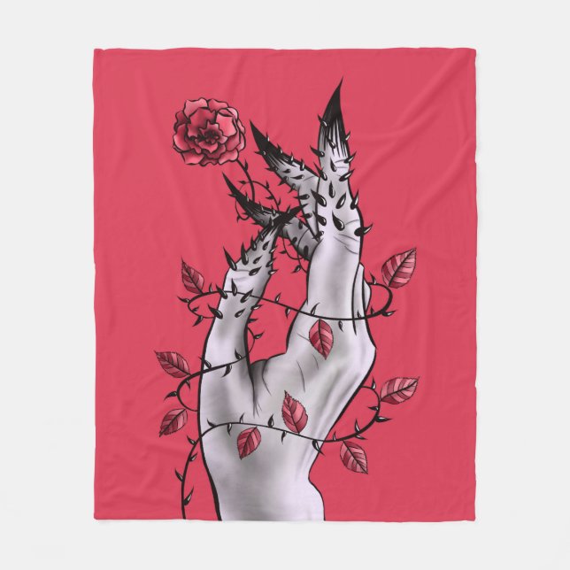 Horror Hand With Roses Gothic Dark Fantasy Fleece Blanket (Front)