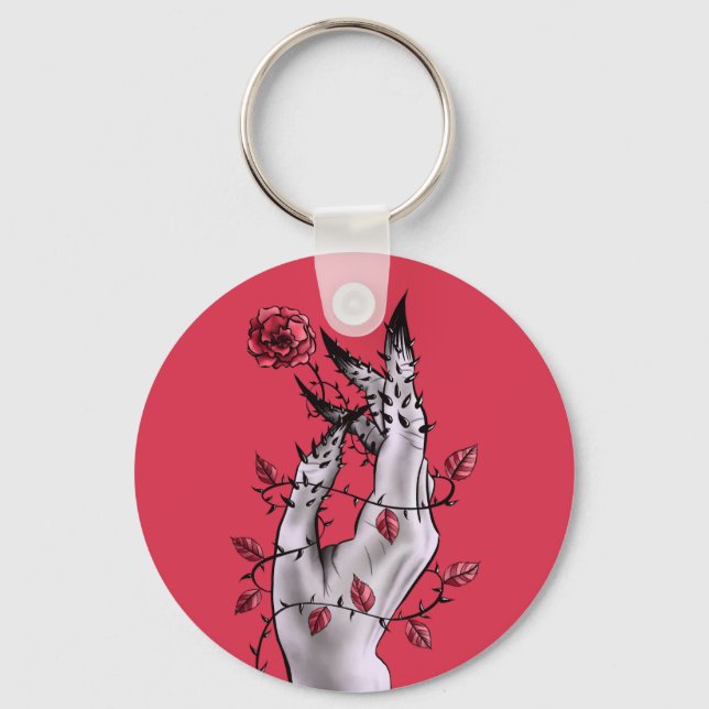 Horror Hand With Roses Gothic Dark Fantasy Keychain (Front)