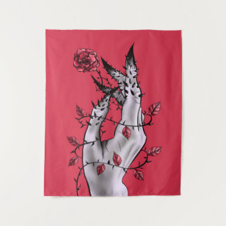 Horror Hand With Roses Gothic Dark Fantasy Tapestry