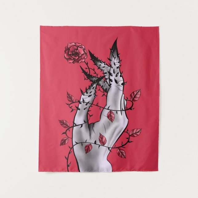 Horror Hand With Roses Gothic Dark Fantasy Tapestry (Front)