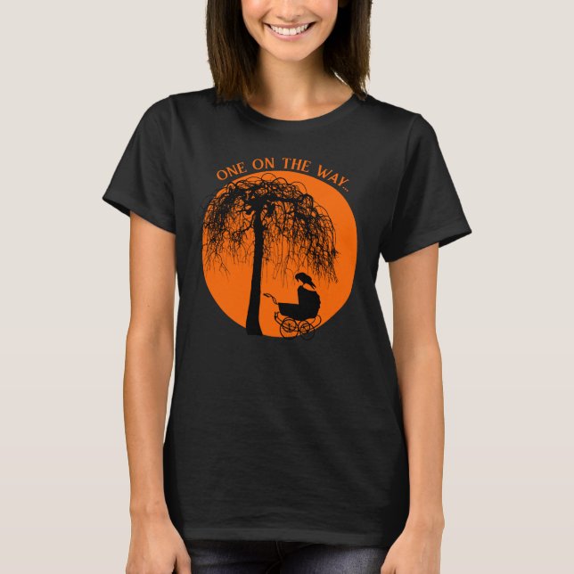 Horror-Loving Mom-to-be Baby Carriage with Raven T-Shirt (Front)