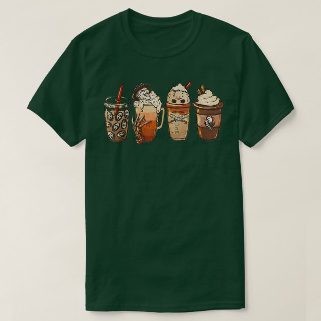 Horror Movie And Coffee Halloween Spooky Season Co T-Shirt (Design Front)