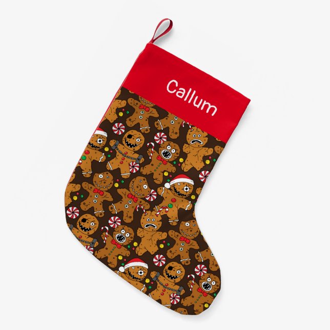 Horror Movie Creepy Gingerbread Man Small Christmas Stocking (Front (Hanging))