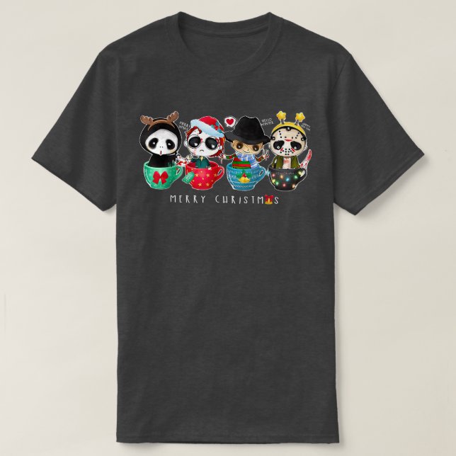 Horror Movie Merry Christmas Chibi Characters Cute T-Shirt (Design Front)