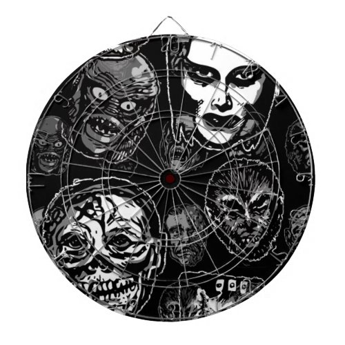 Horror Movie Monster Masks bw Dartboard