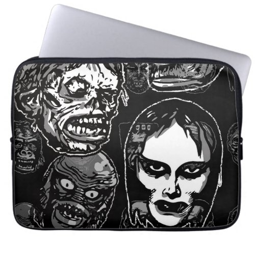 Horror Movie Monster Masks bw Laptop Sleeve