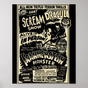 Horror Movie Monster Mummy Dracula Werewolf Franke Poster