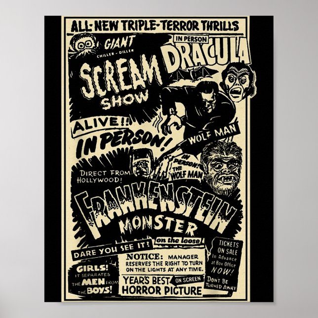Horror Movie Monster Mummy Dracula Werewolf Franke Poster (Front)