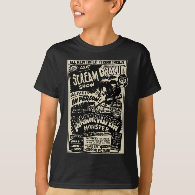 Horror Movie Monster Mummy Dracula Werewolf Franke T-Shirt (Front)