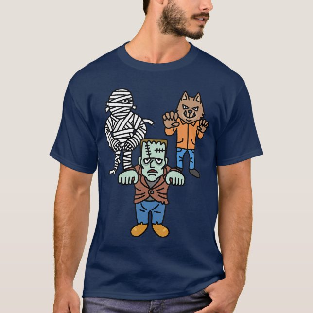 Horror Movie Monster Mummy Werewolf Frankenstein C T-Shirt (Front)