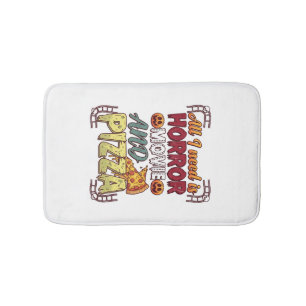 Horror Movie Pizza Halloween Pumpkin Skull Slice_1 Bath Mat