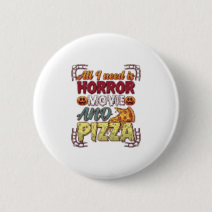 Horror Movie Pizza Halloween Pumpkin Skull Slice_1 Button