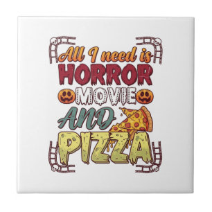 Horror Movie Pizza Halloween Pumpkin Skull Slice_1 Ceramic Tile