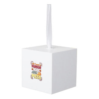 Horror Movie Pizza Halloween Pumpkin Skull Slice_1 Cube Ornament
