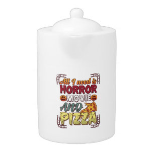 Horror Movie Pizza Halloween Pumpkin Skull Slice_1 Teapot