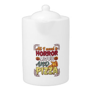 Horror Movie Pizza Halloween Pumpkin Skull Slice_1 Teapot