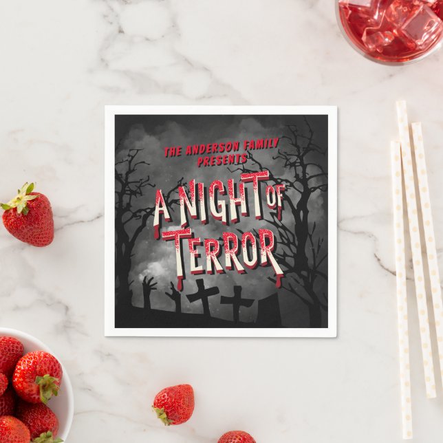 Horror Movie Poster Adult Halloween Party Invite Napkins (Insitu)