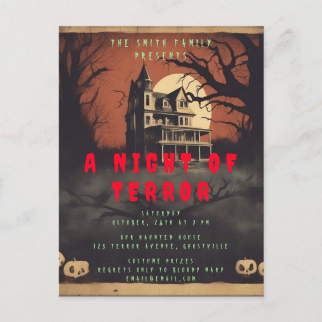 Horror Movie Poster Halloween Party Invitation Postcard (Front)