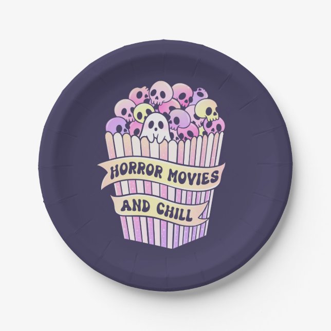 Horror Movies And Chill Cute Halloween Paper Plates (Front)