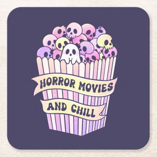 Horror Movies And Chill Cute Halloween Square Paper Coaster