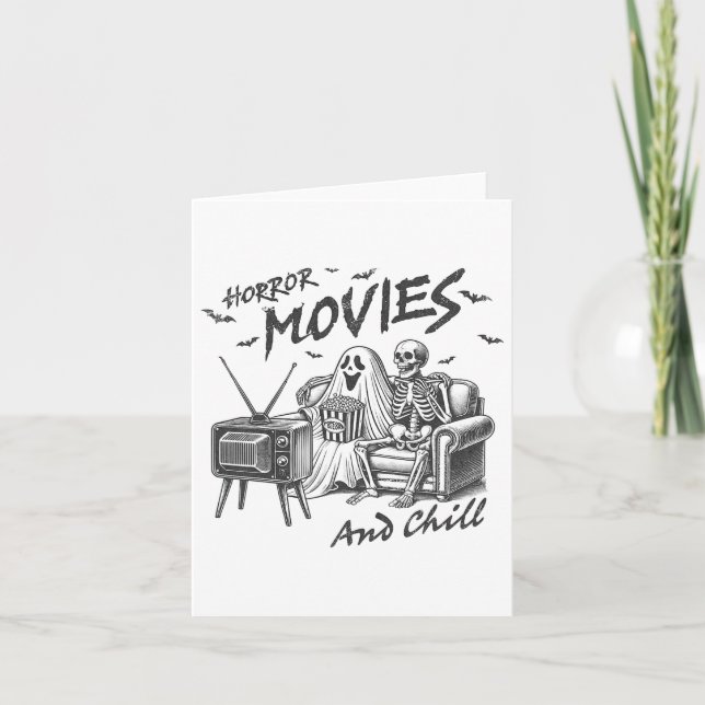 Horror Movies And Chill Halloween Themed Graphic F Card (Front)