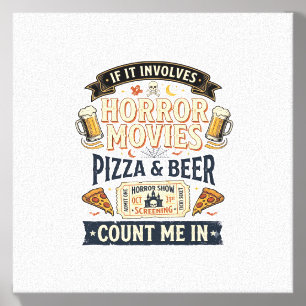 Horror Movies Pizza Beer Funny Halloween_1 Canvas Photo Tile