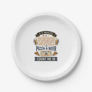 Horror Movies Pizza Beer Funny Halloween_1 Paper Plates