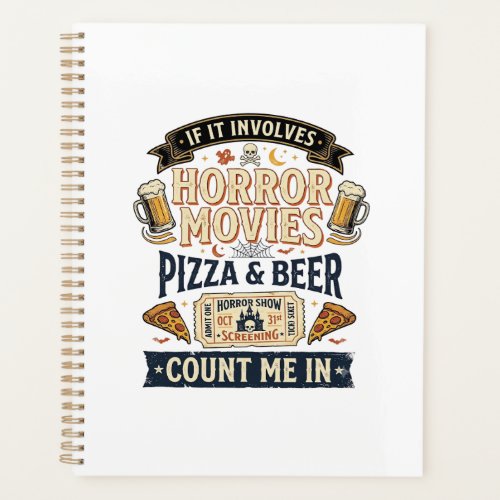 Horror Movies Pizza Beer Funny Halloween_1 Planner