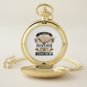 Horror Movies Pizza Beer Funny Halloween_1 Pocket Watch