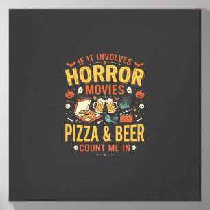 Horror Movies Pizza Beer Halloween Design_1 Canvas Photo Tile