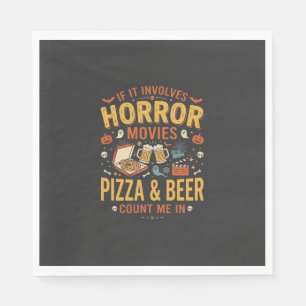 Horror Movies Pizza Beer Halloween Design_1 Napkins