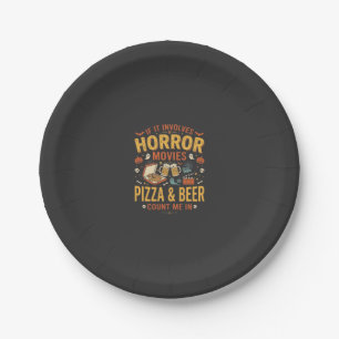 Horror Movies Pizza Beer Halloween Design_1 Paper Plates