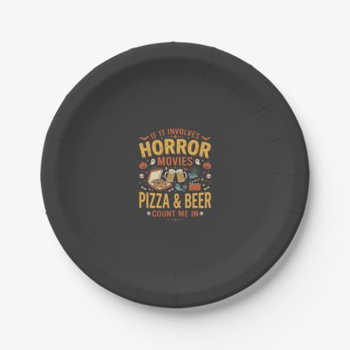 Horror Movies Pizza Beer Halloween Design_1 Paper Plates