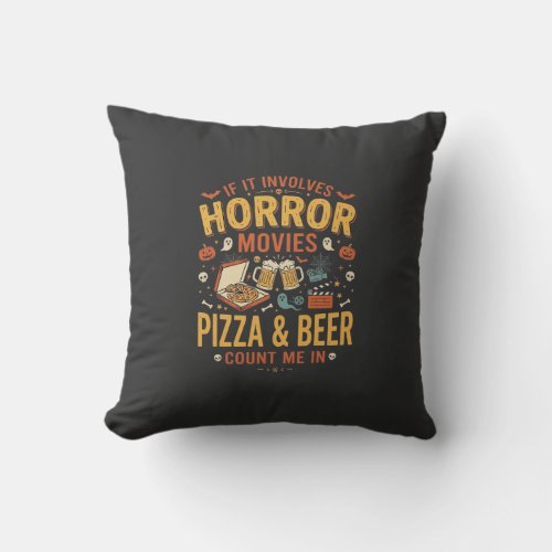 Horror Movies Pizza Beer Halloween Design_1 Throw Pillow
