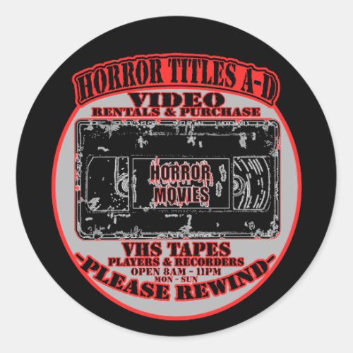 Horror Movies VHS Horror Titles A_D Black White Classic Round Sticker