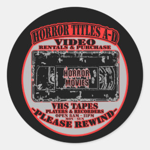 Horror Movies V.H.S Horror Titles A-D Black White Classic Round Sticker