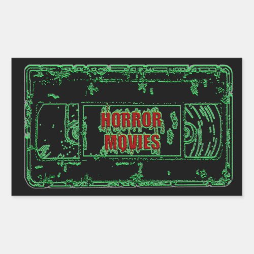 Horror Movies VHS_Neon Green Rectangular Sticker