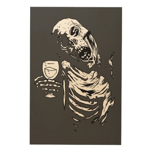 horror mummy as skeleton with a glass in his hand wood wall art