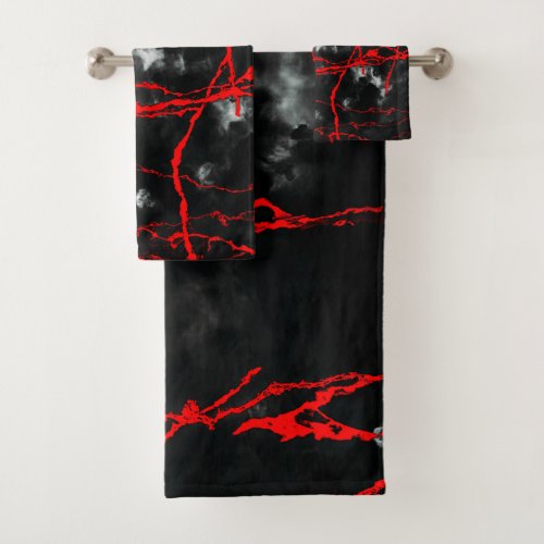 Horror Night Goth _ Black and WhiteRed Bath Towel Set