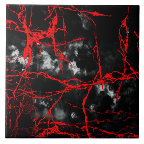 Horror Night Goth _ Black and WhiteRed Ceramic Tile