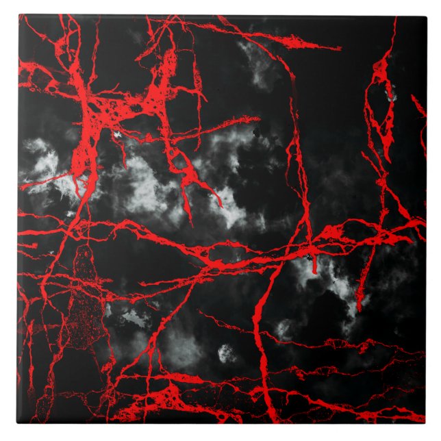 Horror Night Goth - Black and White,Red Ceramic Tile (Front)
