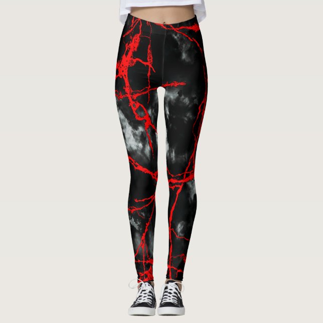 Horror Night Goth - Black and White,Red Leggings (Front)
