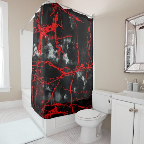 Horror Night Goth _ Black and WhiteRed Shower Curtain