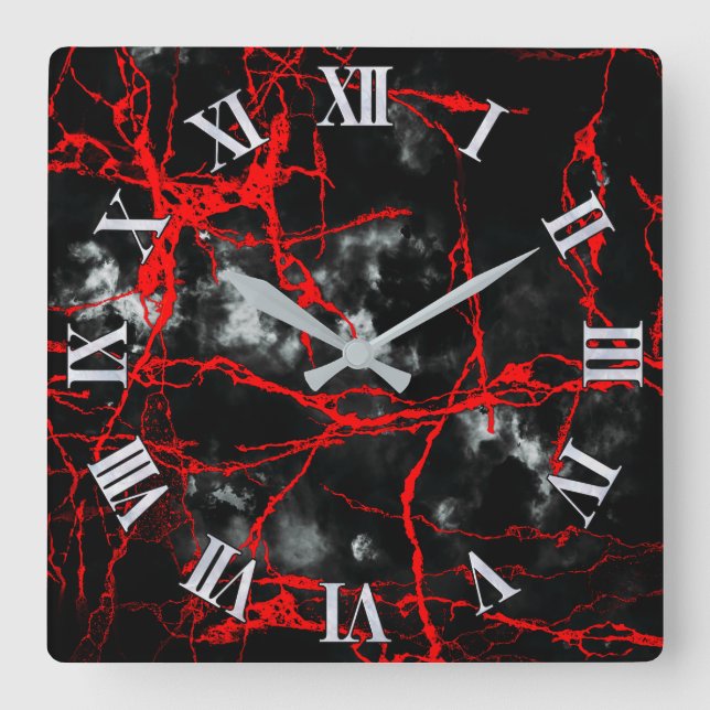 Horror Night Goth - Black and White,Red Square Wall Clock (Front)