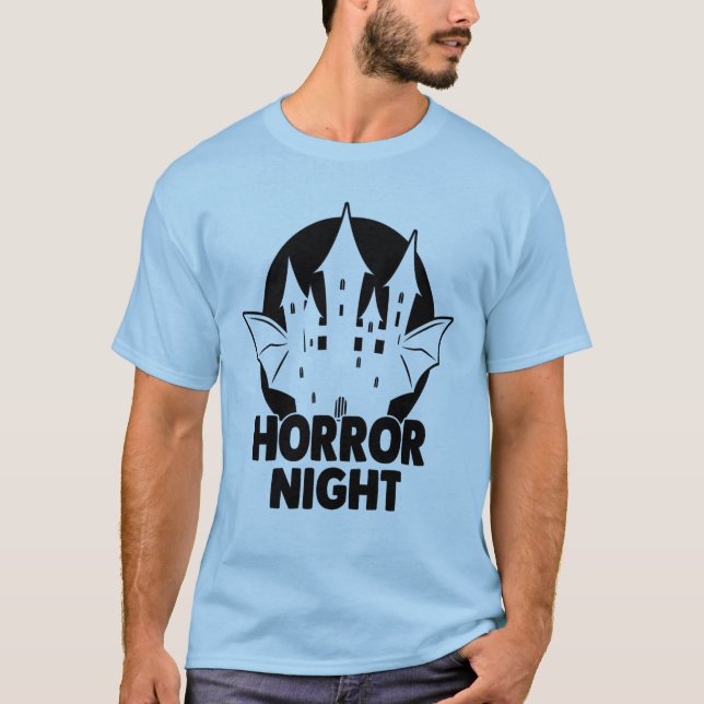 Horror Night Scary House Bat Halloween T-Shirt (Front)