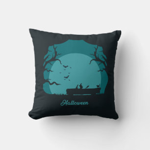 Horror Night Witch Setting against Full Moon Throw Pillow
