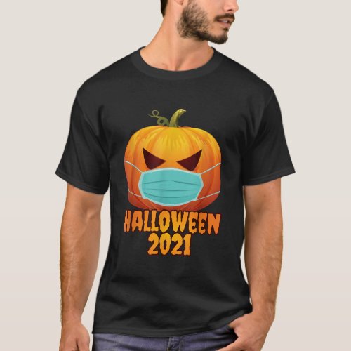 Horror Pumpkin with Face Mask Scary Costume Hallow T_Shirt