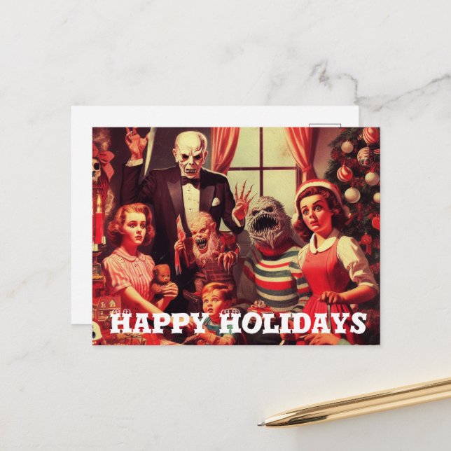 Horror Retro Happy Holidays Christmas  Postcard (Front/Back In Situ)