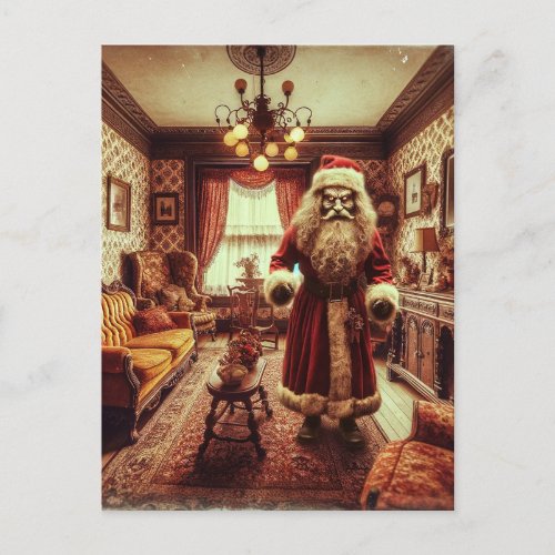 Horror Santa Vintage Living Room AI Generated Art Postcard